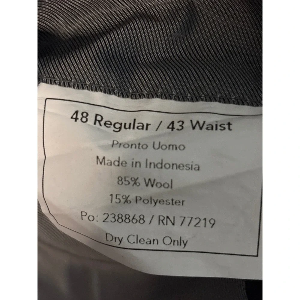 Pronto‎ Uomo Men Solid Black Wool Blend 3 Piece Suit Size 48x 43 Regular